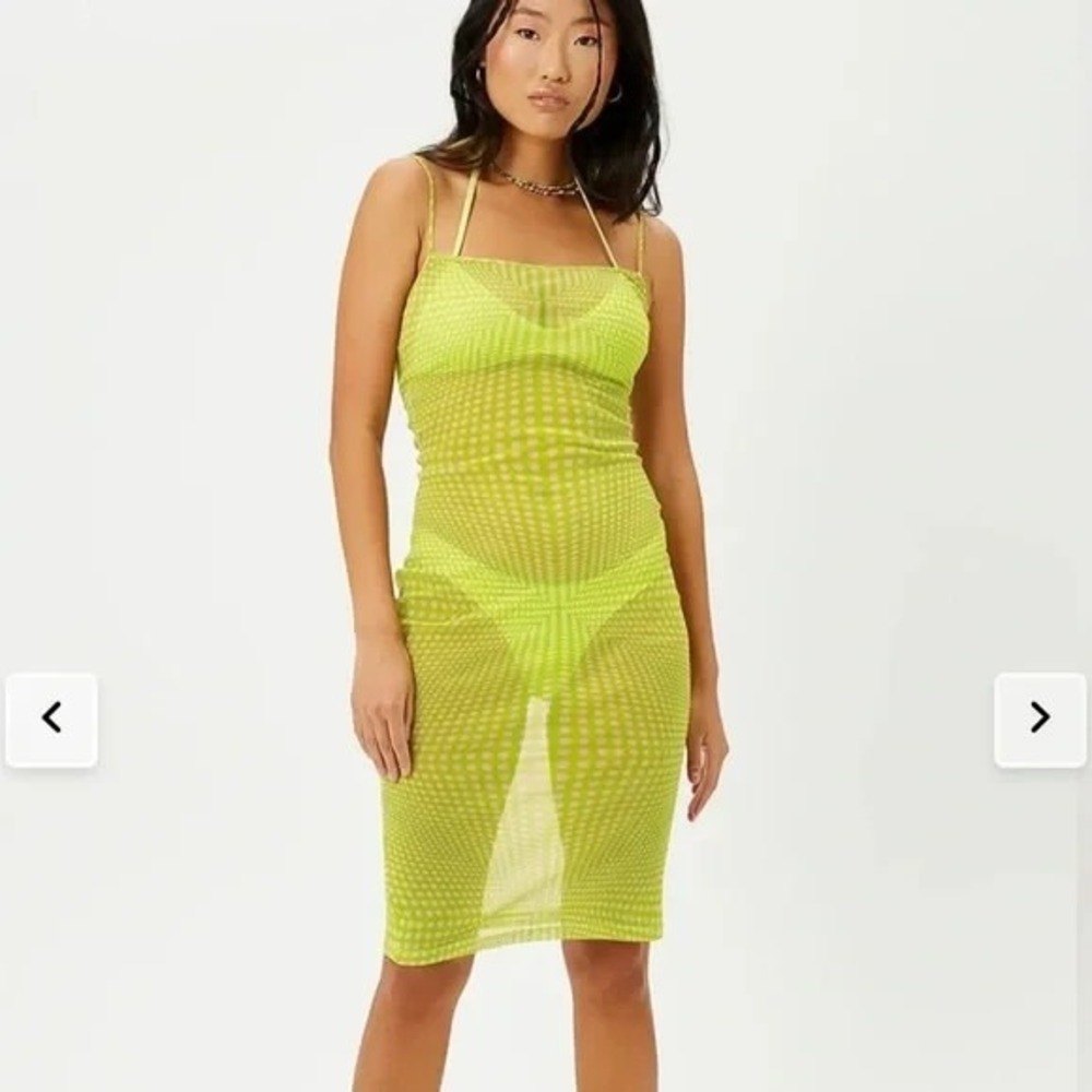Frankies Bikinis Yuma Cover Up Dress Small Sheer Green Mesh Polka Dot‎ Slip